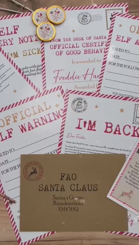 Personalised Elf I'm Back Arrival Pack, Nice List Certificate, Letter to & from Santa – Santa Reindeer Design