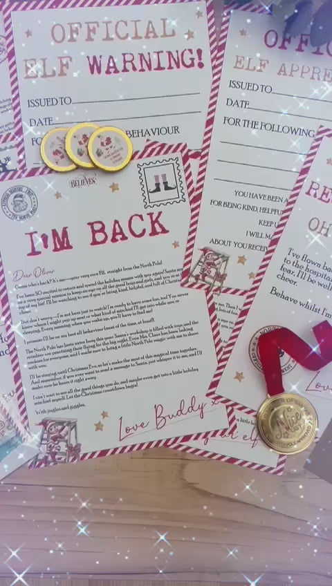 Personalised Elf I'm Back Arrival Pack, Nice List Certificate, Letter to & from Santa - Elf Gamer Design