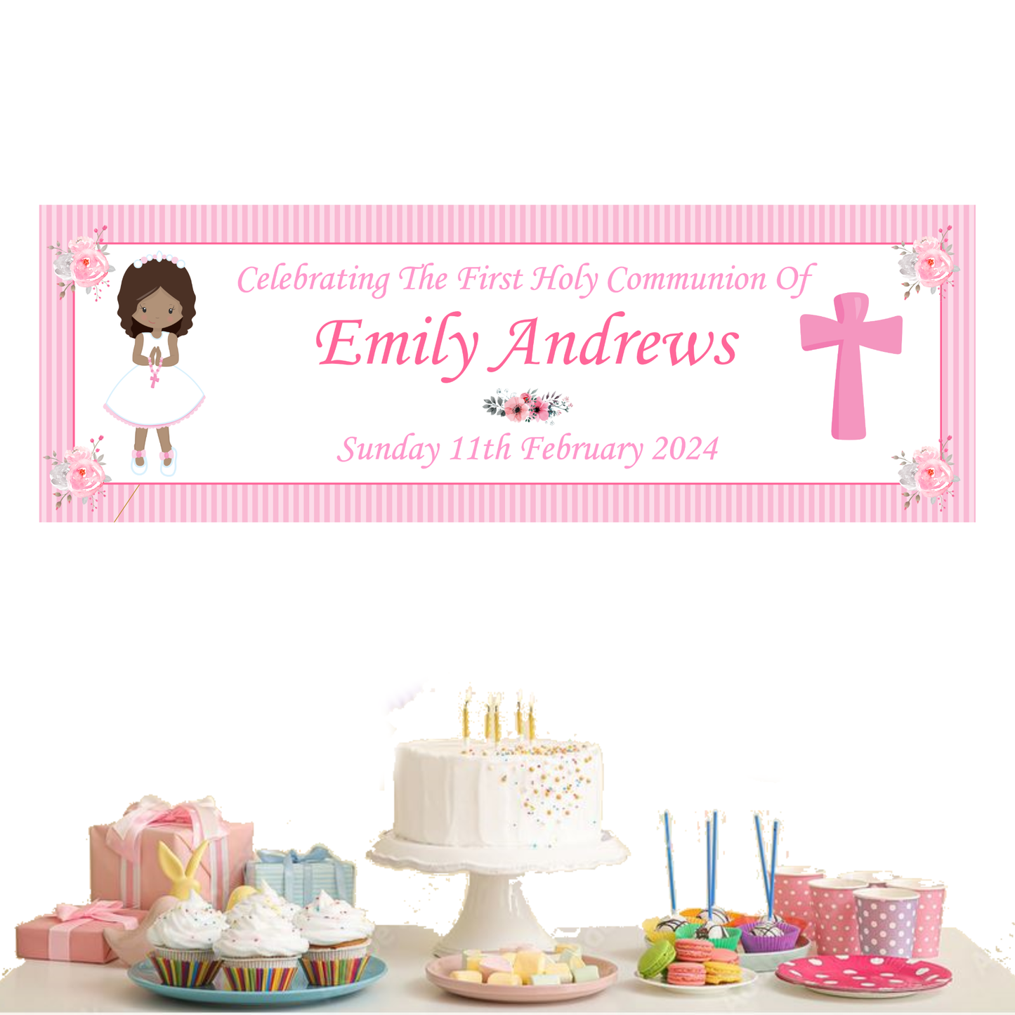 a table topped with a cake and cupcakes