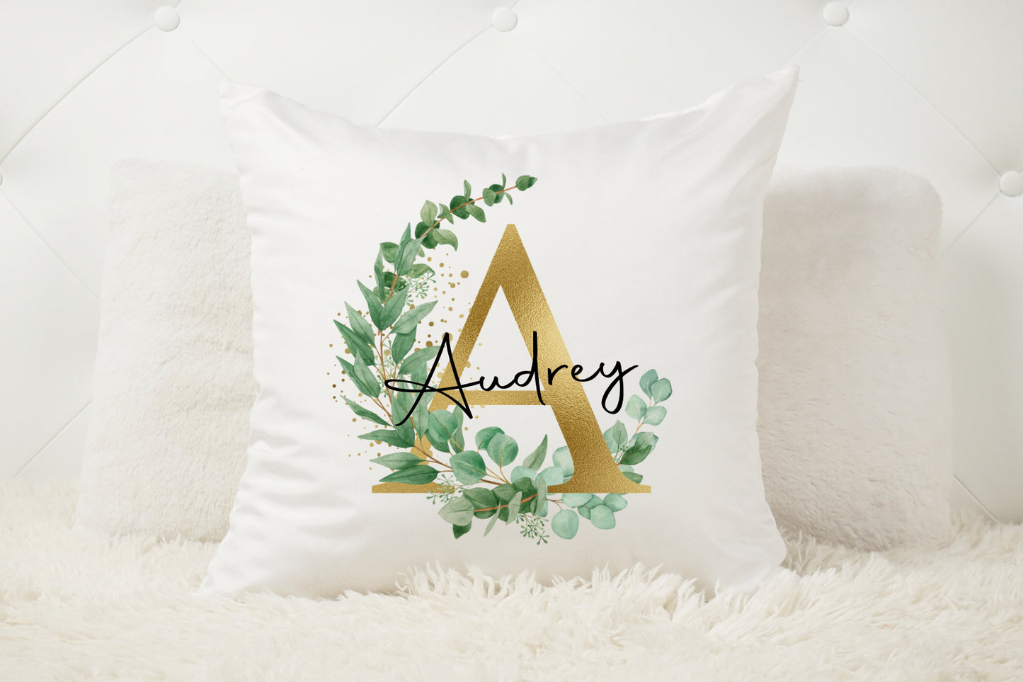 Personalised Cushion, Gold Floral Initial, Home Decor