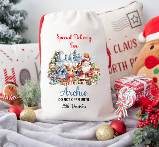 Personalised Christmas Santa Sack For Children Santa Express Train