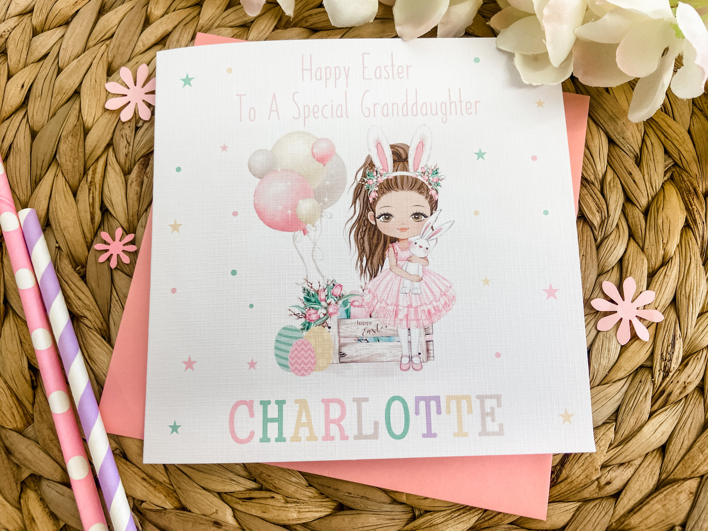 Personalised Easter Card Easter Bunny Girl