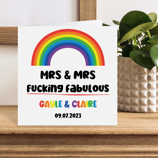 Personalised Rude Wedding Card Congratulations On Your Wedding Day Rainbow Mr & Mr LGBT