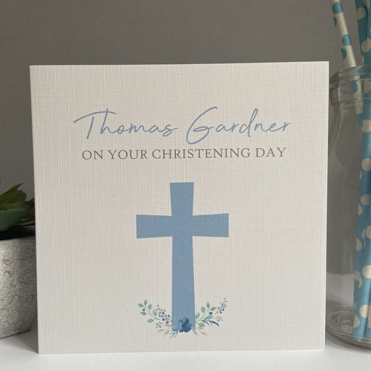 Personalised Christening Baptism Card Blue Cross