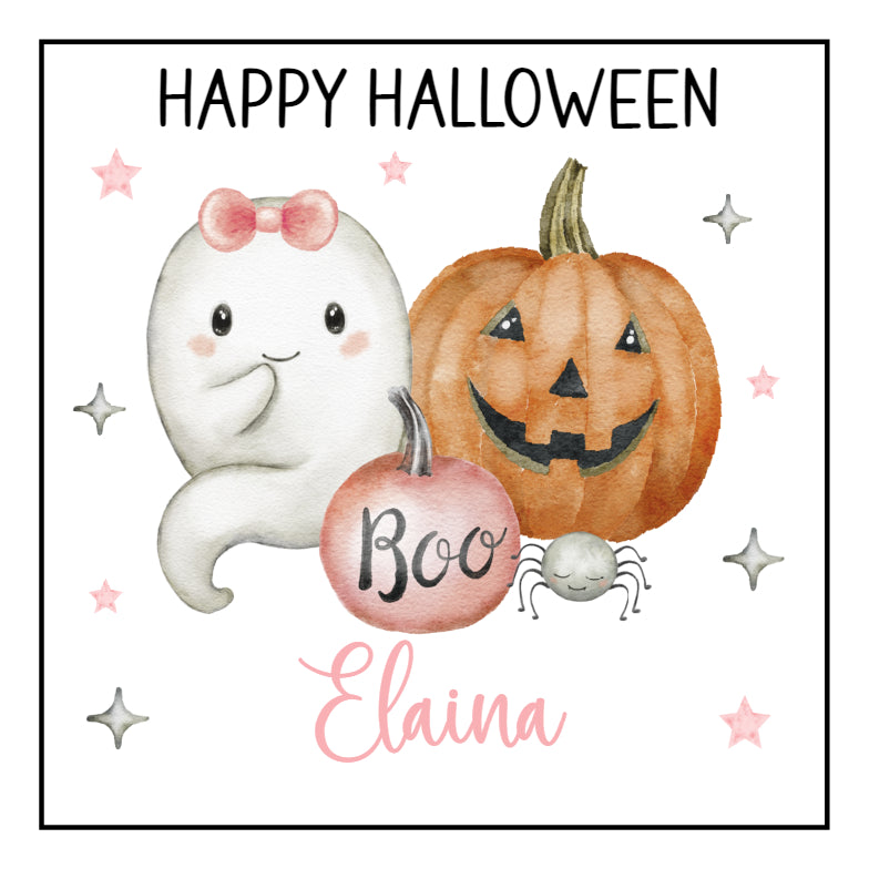 Personalised Halloween Stickers Ghost Pumpkin Girl