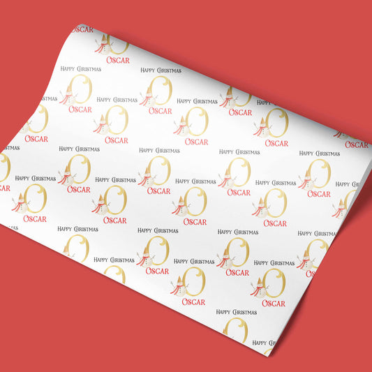 Personalised Christmas Wrapping Paper Snowman Gold Initial