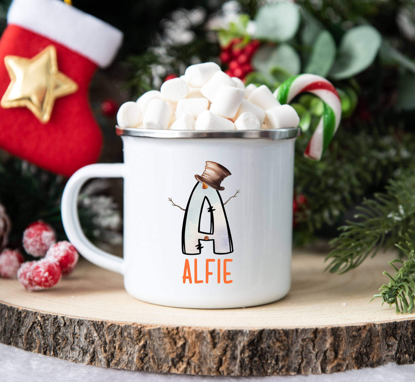 Personalised Christmas Mug, Stocking Filler, Christmas Eve Box, Hot Chocolate Mug, Snowman Initial