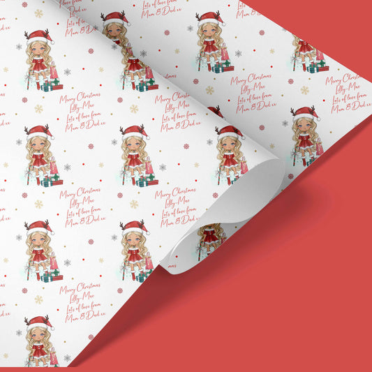 Personalised Christmas Wrapping Paper Reindeer Girl