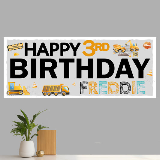Personalised Birthday Party Banner Construction Digger