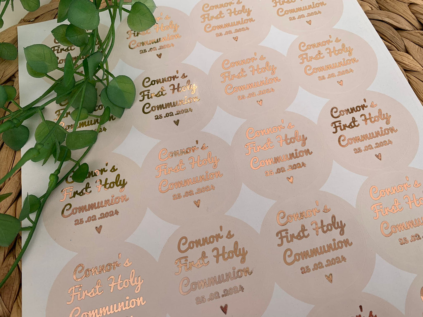 Personalised Gloss Foil First Holy Communion Party Bag Stickers