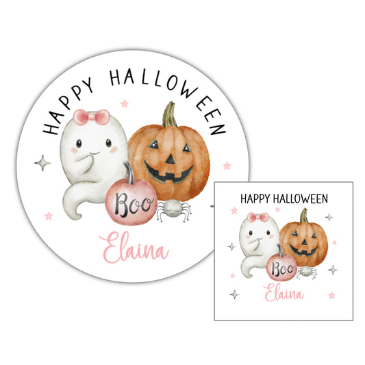 Personalised Halloween Stickers Ghost Pumpkin Girl