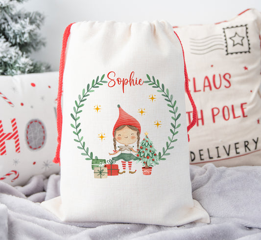 Personalised Christmas Santa Sack For Children Elf Girl Boy