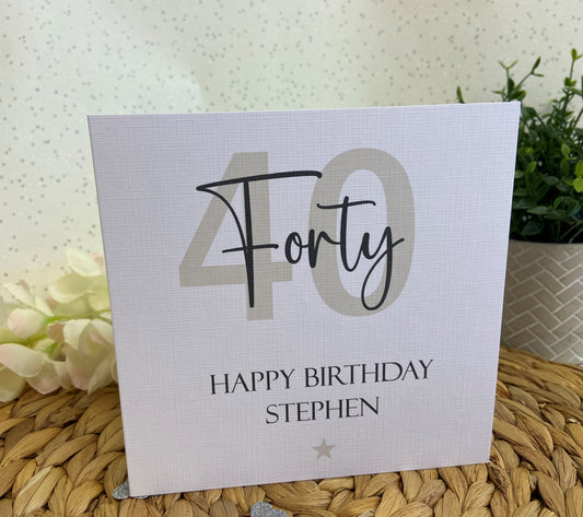 Personalised Birthday Card Cream Age Star