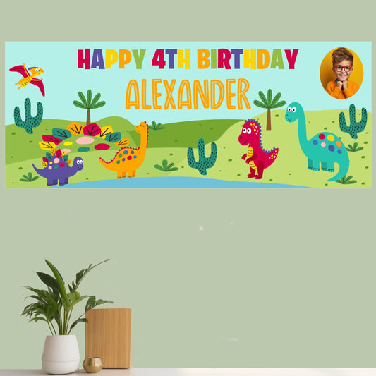 Personalised Birthday Party Photo Banner Children Dinosaurs