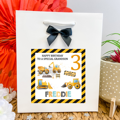 Personalised Birthday Gift Bag Construction Digger