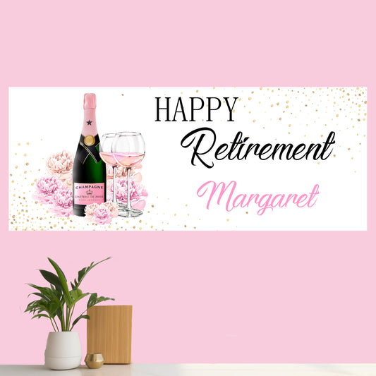Personalised Congratulations on Your Retirement Party Banner Pink Champagne