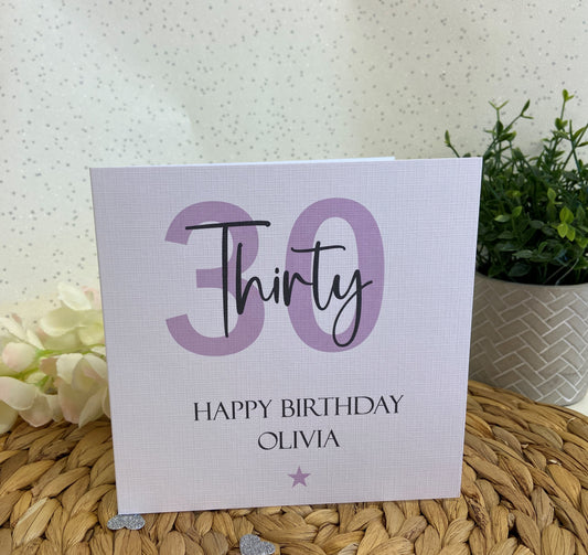 Personalised Birthday Card Lilac Age Star