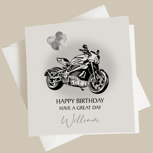 a birthday card with a drawing of a motorcycle