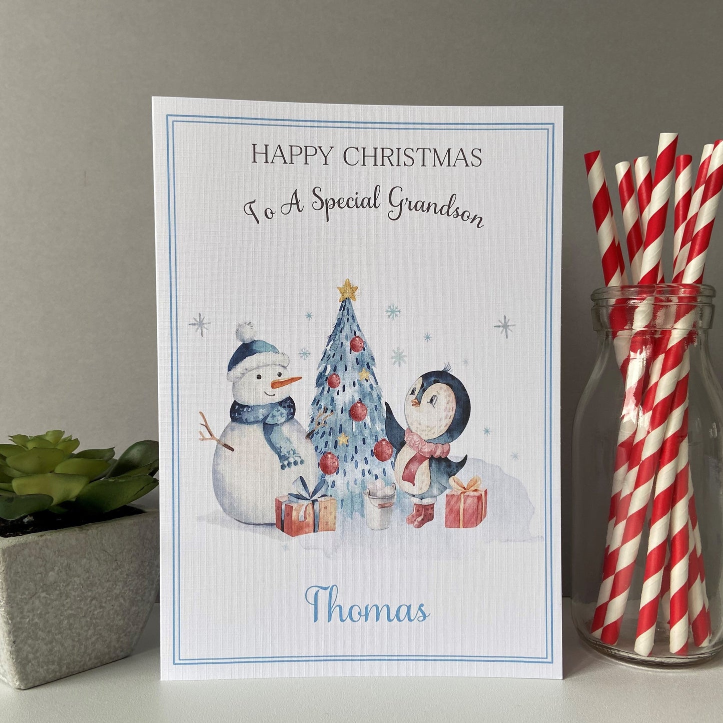 Personalised Christmas Card Snowman Penguin