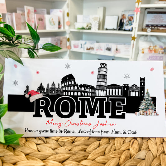 Personalised Christmas Card Money Gift Wallet Travel Voucher Rome