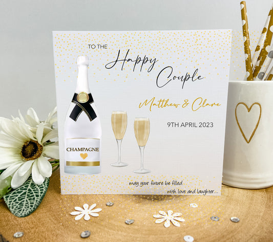 Personalised Wedding Day Card, Congratulations Champagne Newly Weds