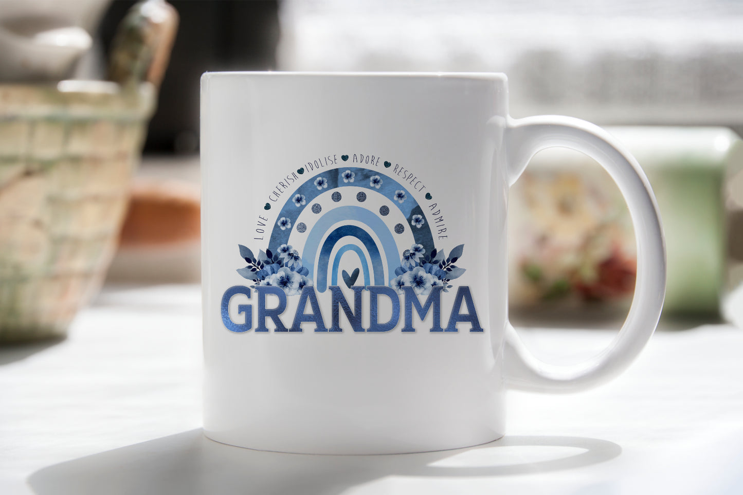 Personalised Mother's Day Mug - Blue Floral Rainbow