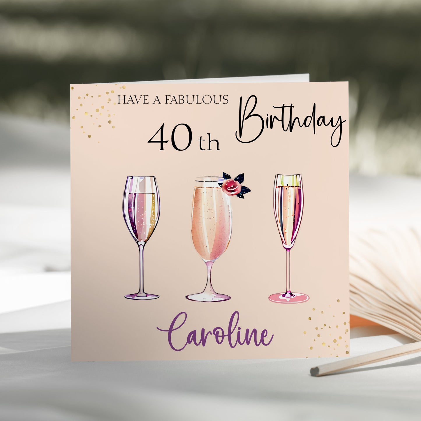 Personalised Birthday Card Peach Champagne Cocktails Trio