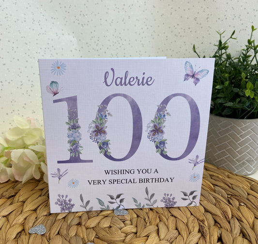 Personalised Birthday Card For Her Lilac Floral Age