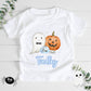 Personalised Custom Halloween T Shirt, Halloween Gift, Halloween Outfit, Cute Ghost Pumpkin Pink Blue