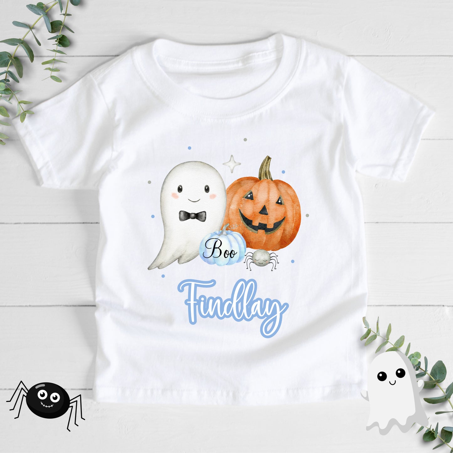 Personalised Custom Halloween T Shirt, Halloween Gift, Halloween Outfit, Cute Ghost Pumpkin Pink Blue