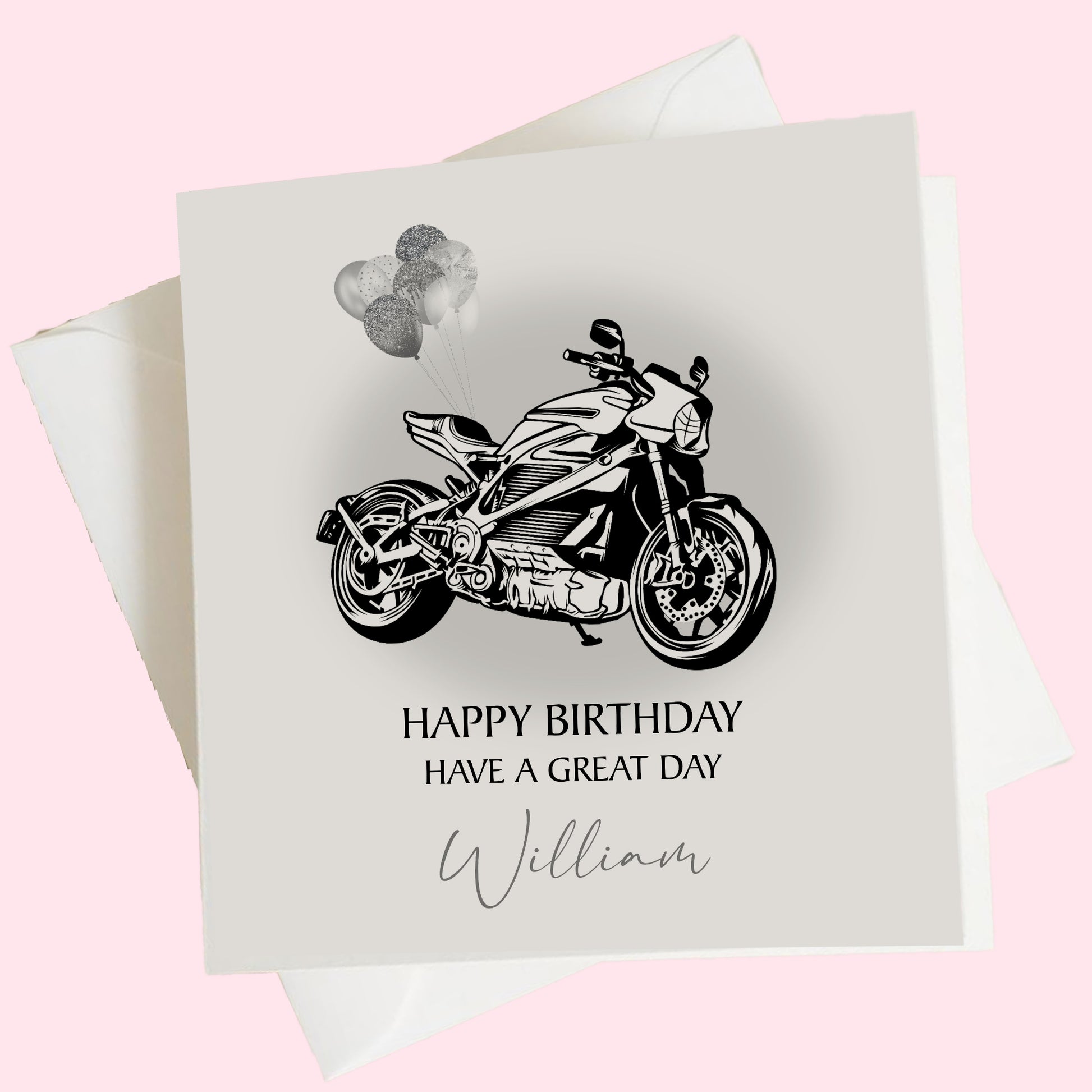 a birthday card with a drawing of a motorcycle