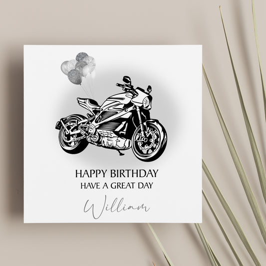 a birthday card with a drawing of a motorcycle