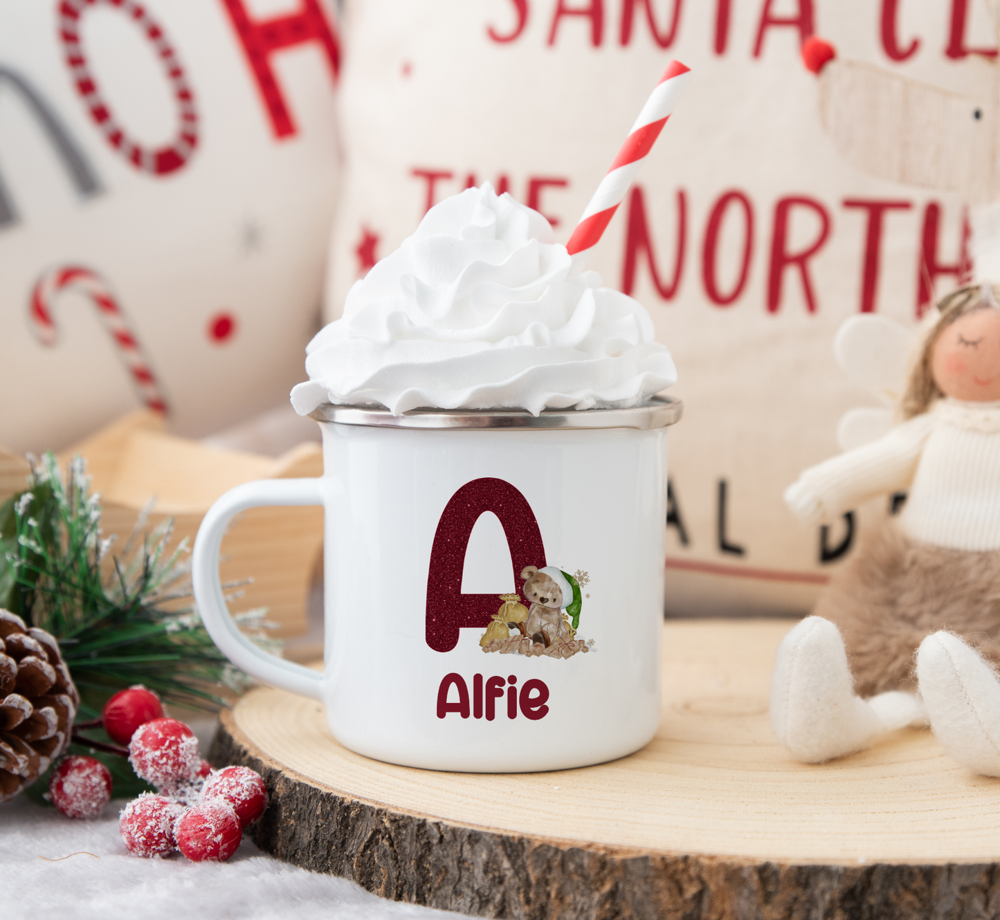 Personalised Christmas Mug, Bear Initial, Stocking Filler, Christmas Eve Box, Hot Chocolate Mug