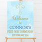 a sign that says welcome to connor's first holy community