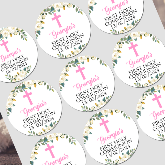 a bunch of stickers with a cross on them