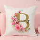 Personalised Cushion Gold Pink Floral Initial