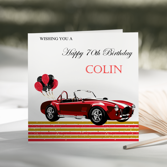 Personalised Birthday Card Vintage Sports Car Red