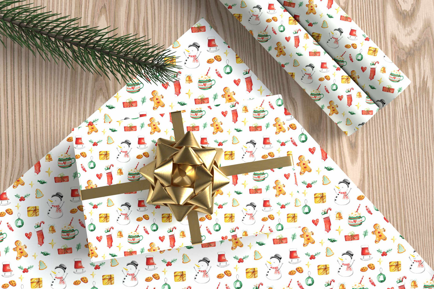 Christmas Wrapping Paper Snowman Gingerbread Stocking