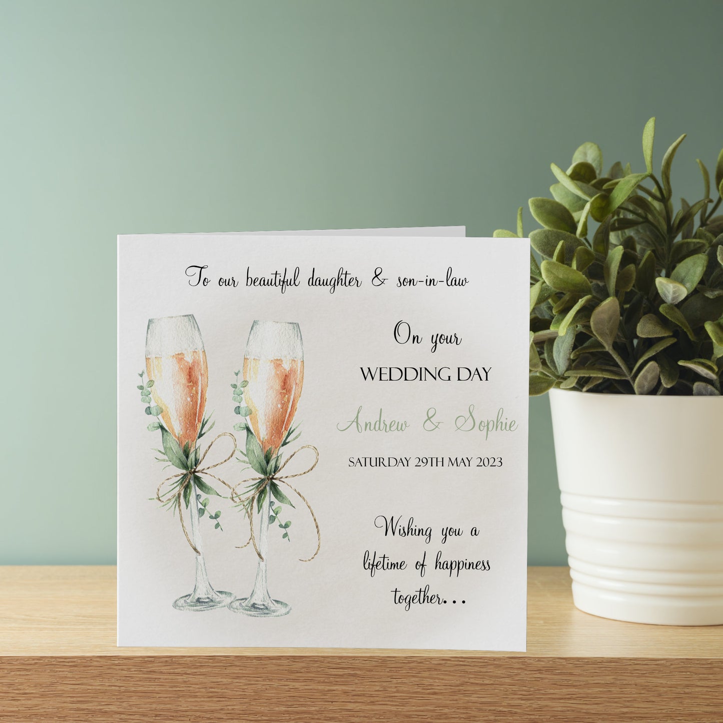 Personalised Happy Wedding Day Card Champagne Flutes