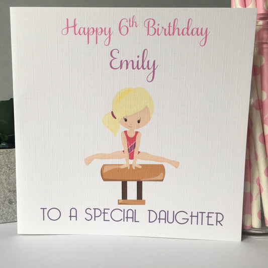 Personalised Birthday Card Gymnastics (3 hair colour options)