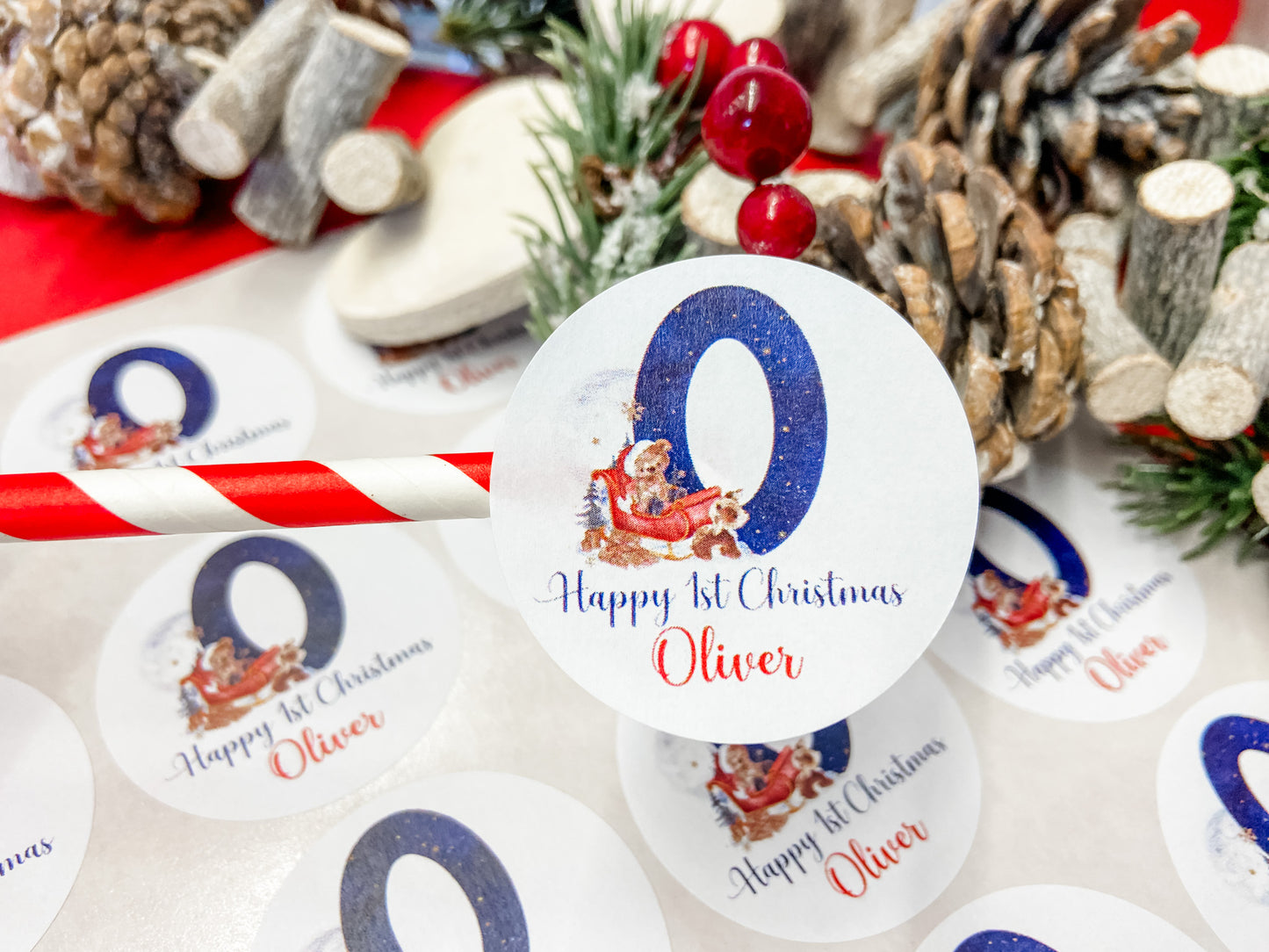 Personalised Christmas Stickers, Gift Labels, Name Stickers Blue Initial Teddy Bear