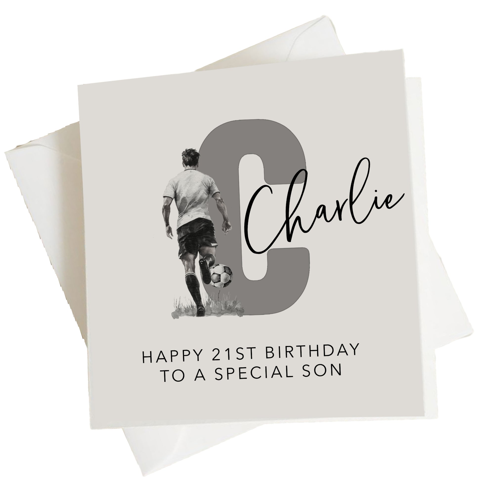 a birthday card with a picture of a man kicking a soccer ball