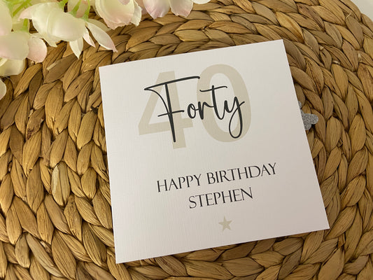 Personalised Birthday Card Cream Age Star