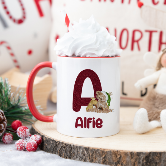 Personalised Christmas Mug, Bear Initial, Stocking Filler, Christmas Eve Box, Hot Chocolate Mug