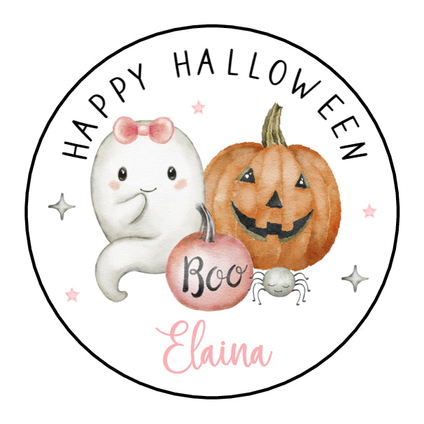Personalised Halloween Stickers Ghost Pumpkin Girl