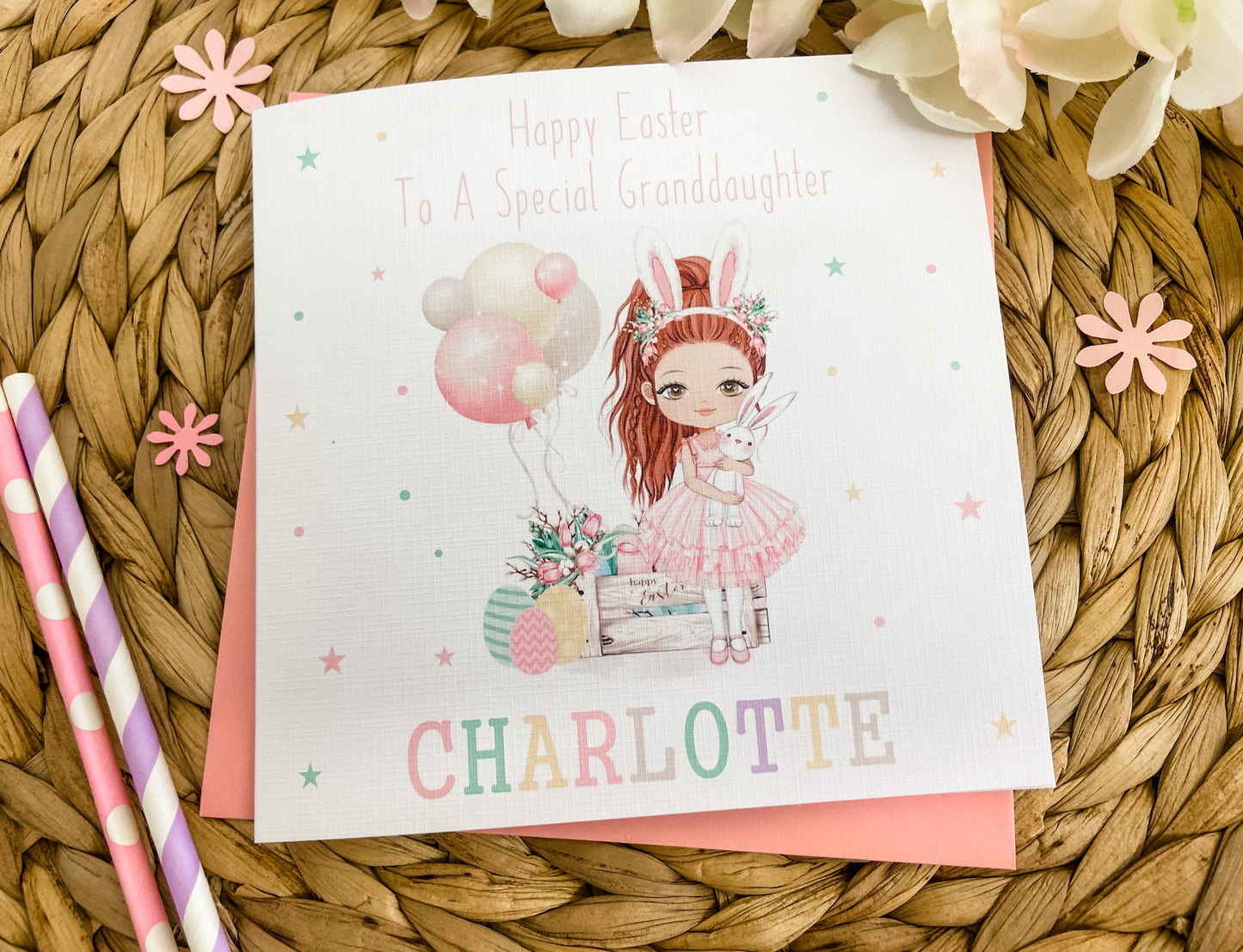 Personalised Easter Card Easter Bunny Girl