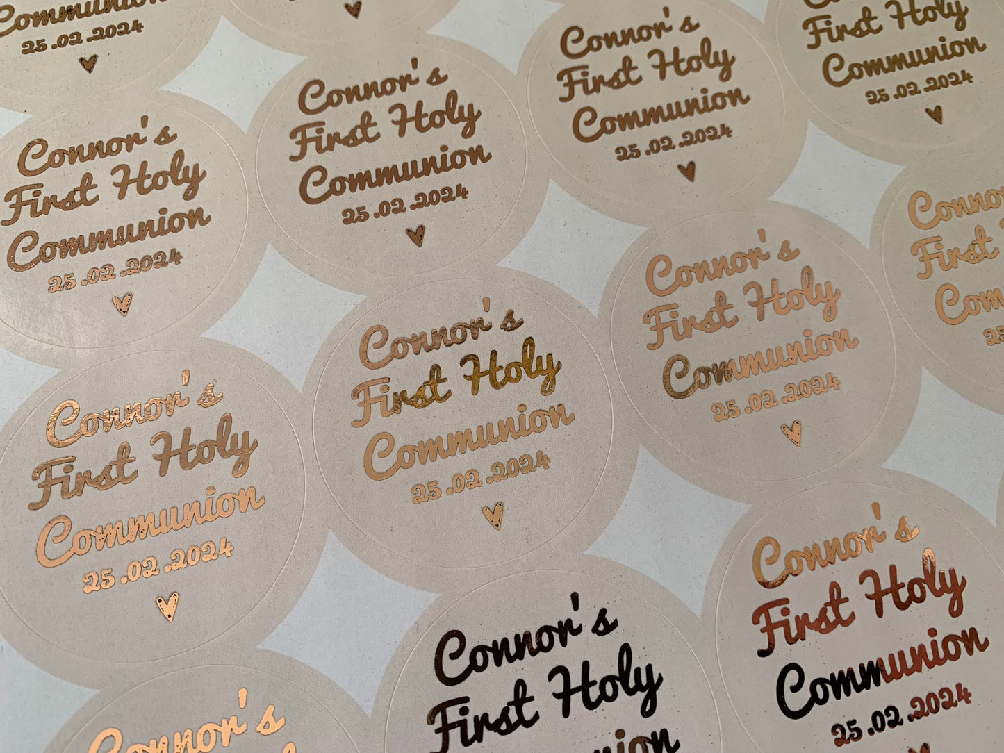 Personalised Gloss Foil First Holy Communion Party Bag Stickers
