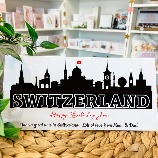 a greeting card with a picture of a city