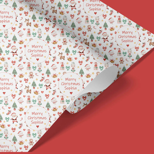 Personalised Christmas Wrapping Paper Santa Snowman Reindeer Gingerbread