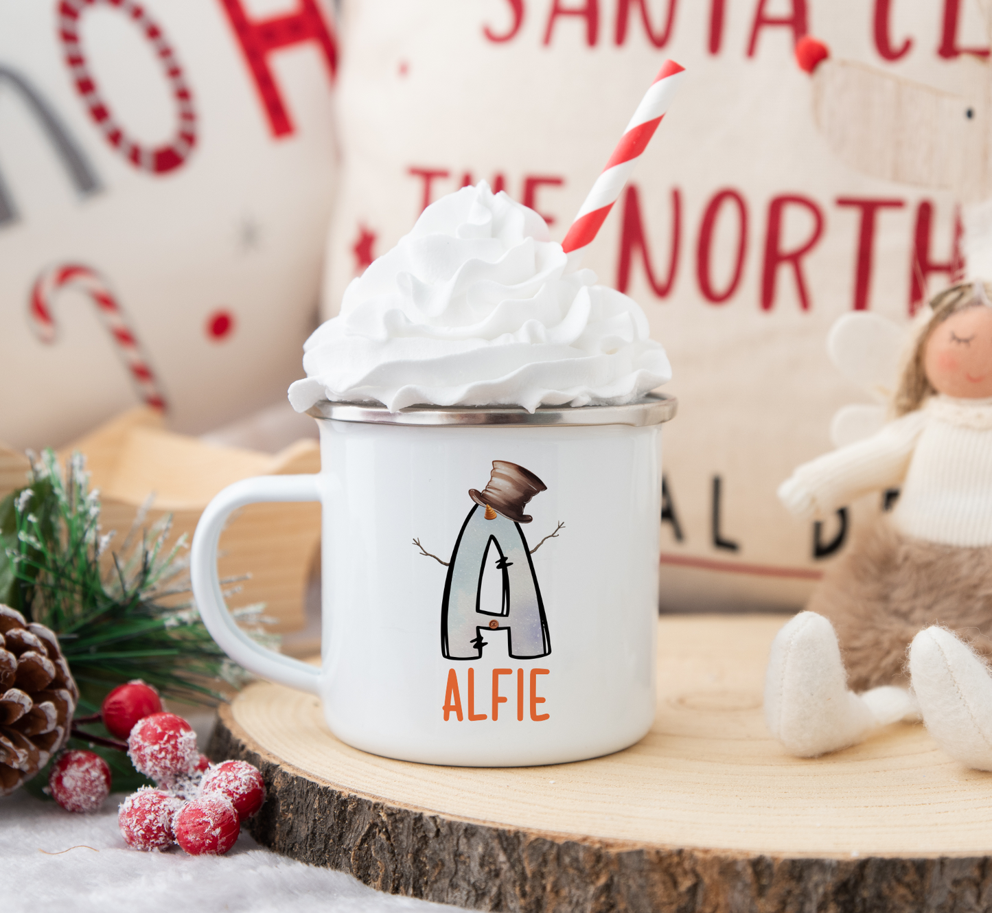 Personalised Christmas Mug, Stocking Filler, Christmas Eve Box, Hot Chocolate Mug, Snowman Initial